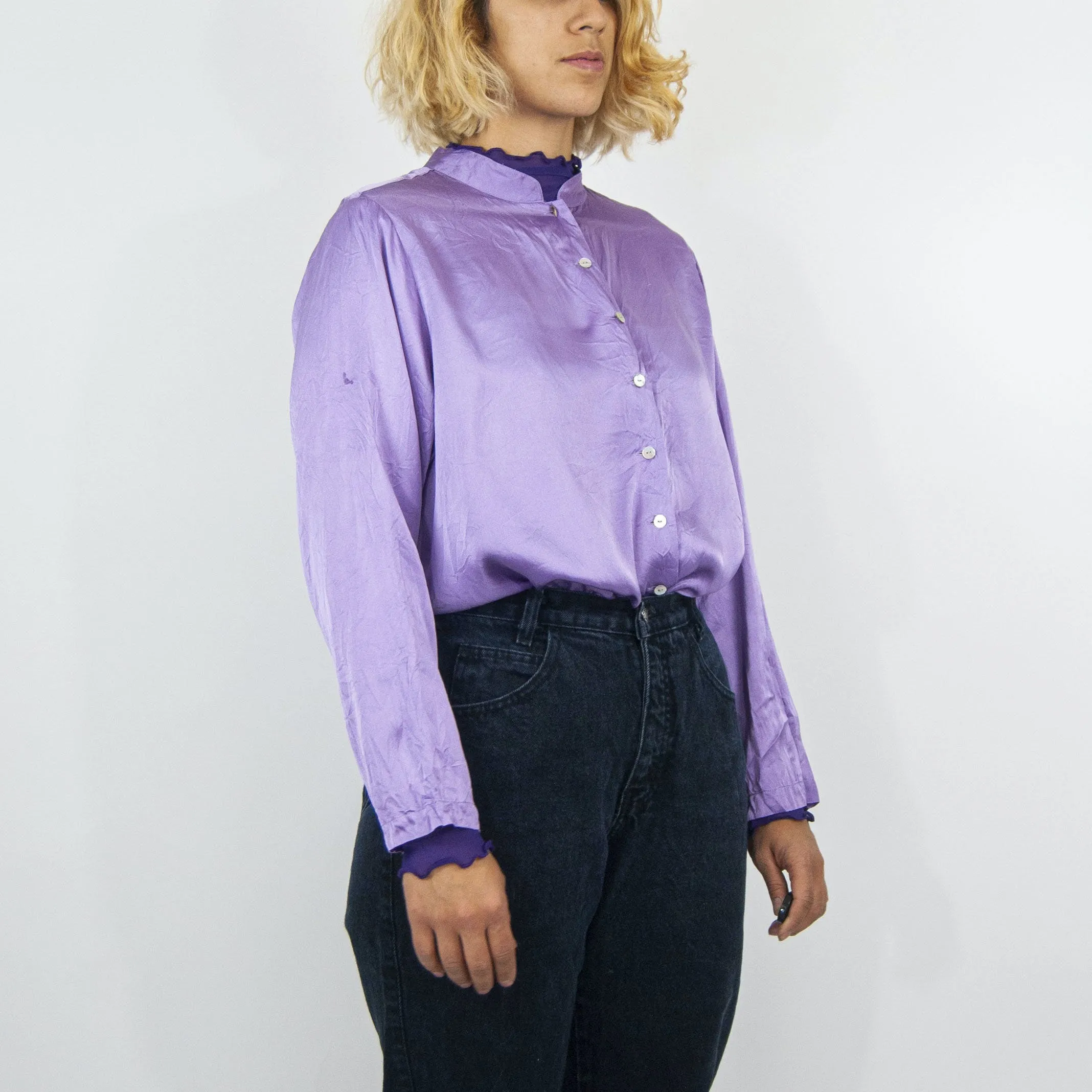 00's Silk Lilac Long Sleeve Shirt by Bloomingdales