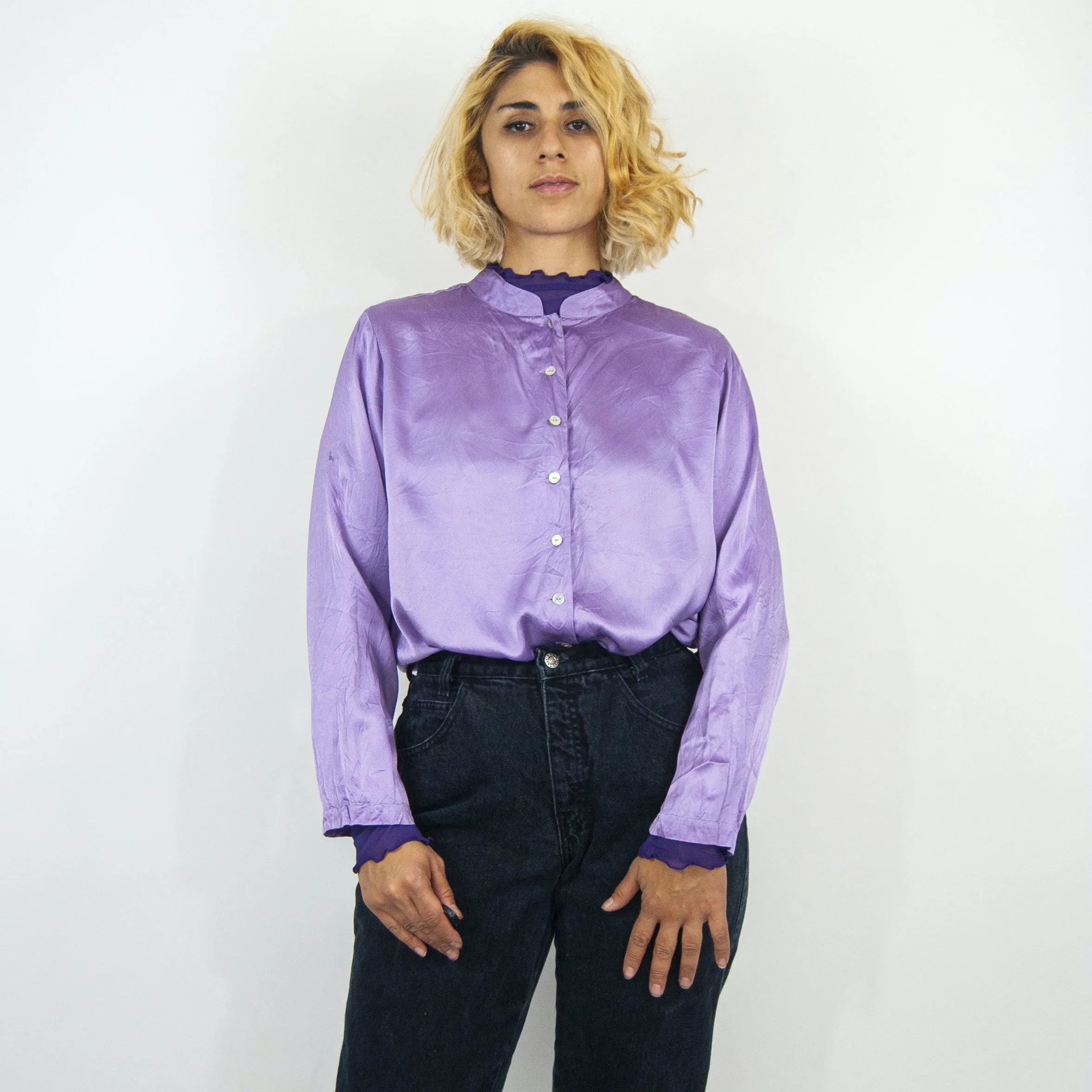 00's Silk Lilac Long Sleeve Shirt by Bloomingdales