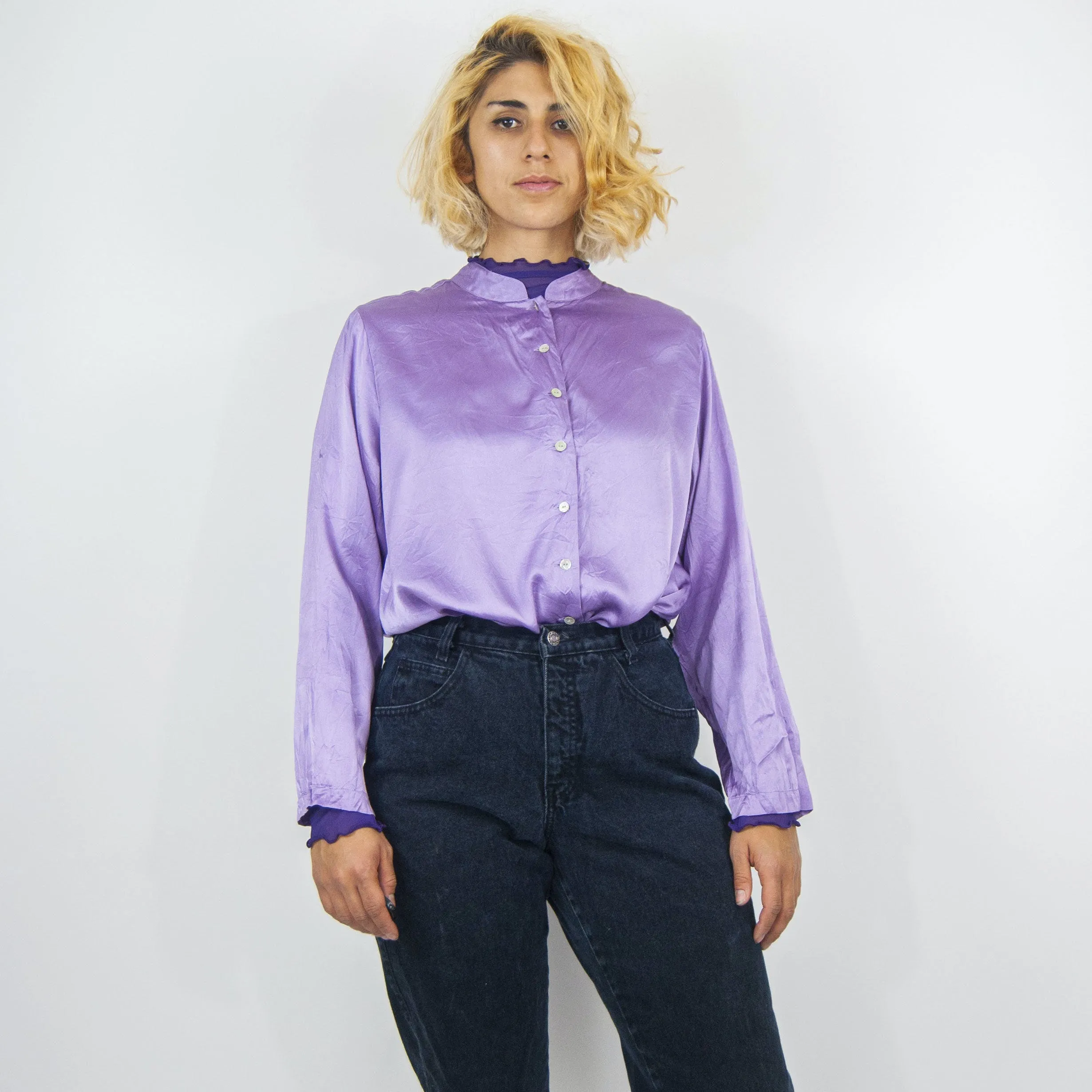 00's Silk Lilac Long Sleeve Shirt by Bloomingdales