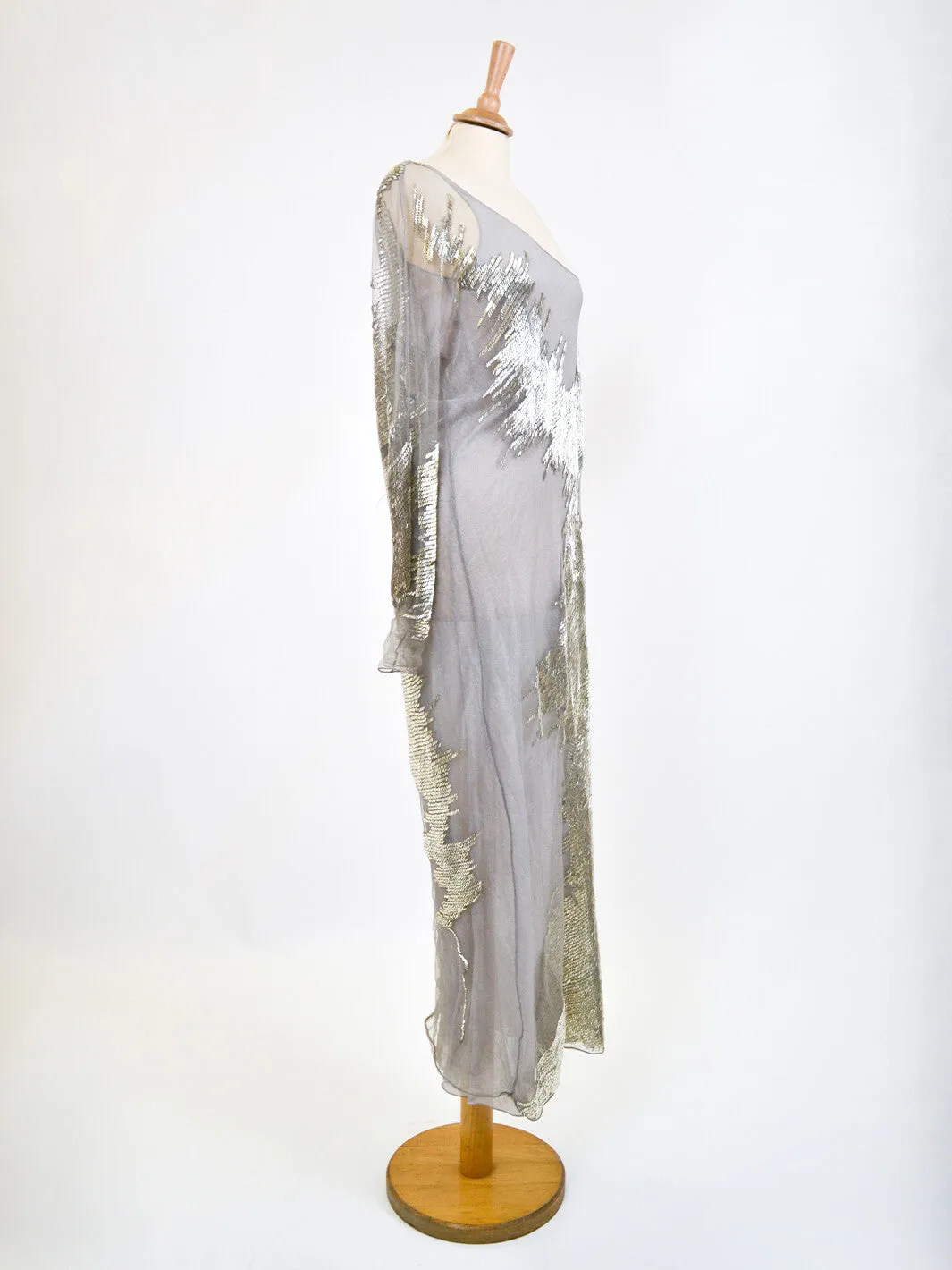 1990s Krizia evening gown with silver canette embellishment