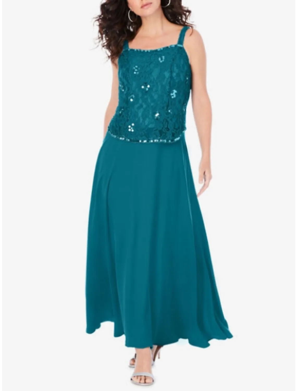 3 Piece Mother of the Bride Dress Wedding Guest Sparkle & Shine Vintage Bateau Neck Ankle Length Chiffon Lace Long Sleeve with Pleats Sequin