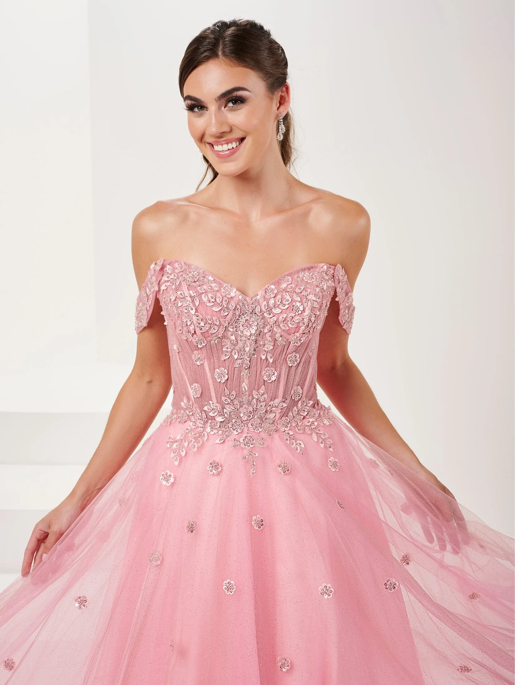 3D Floral Off Shoulder Corset Gown by Tiffany Designs 16064