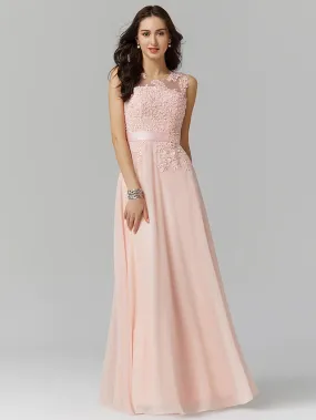 A-Line Evening Gown Wedding Floor Length Sleeveless  Georgette with Appliques
