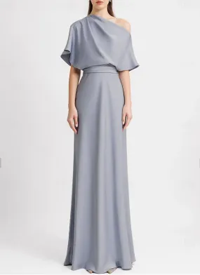 A-Line Evening Gown Wedding Guest Floor Length Sleeveless One Shoulder Satin with Pleats Butterfly