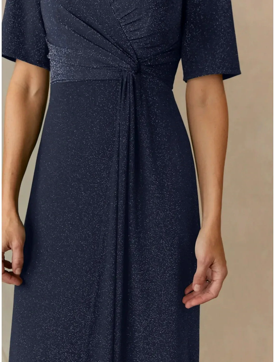 A-Line Mother of the Bride Dress Wedding Guest Elegant V Neck Floor Length Chiffon Short Sleeve with Ruching