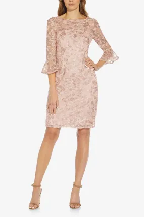 Adrianna Papell AP1D104437 3/4 Bell Sleeves Short Embroidered Dress