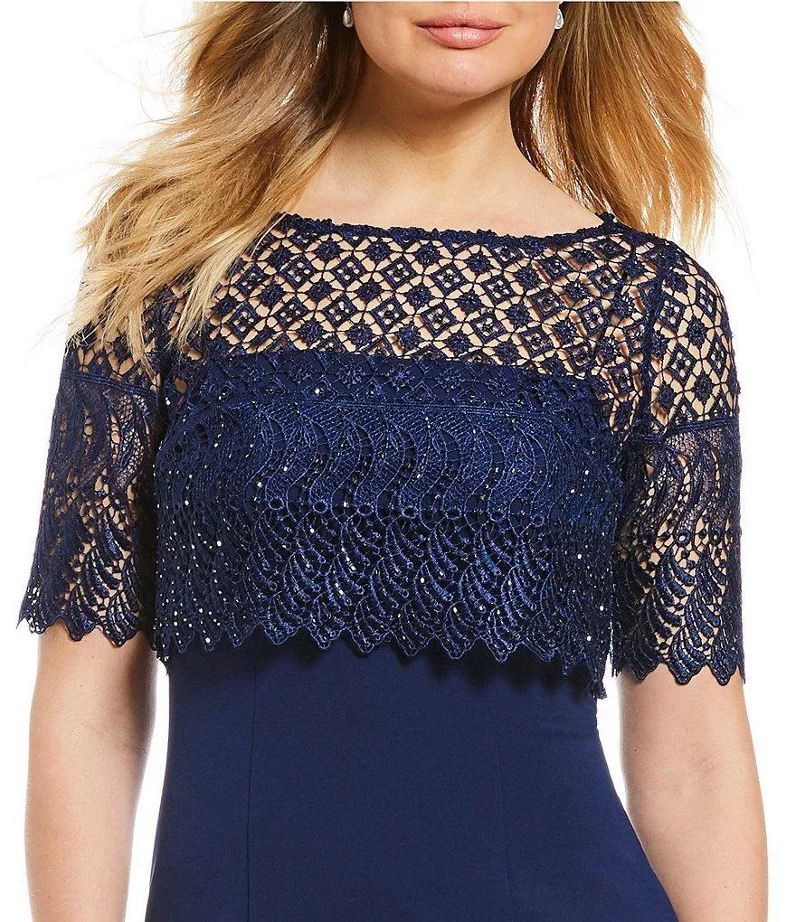 Adrianna Papell AP1E203288 Long Formal Crepe Lace Dress