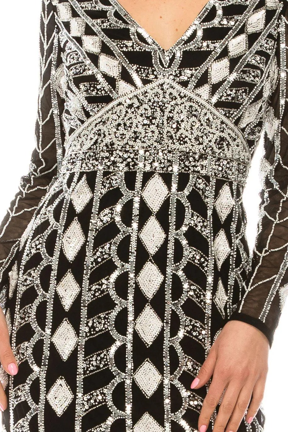 Aidan Mattox Long Sleeve Mesh Short Dress MD1E204622