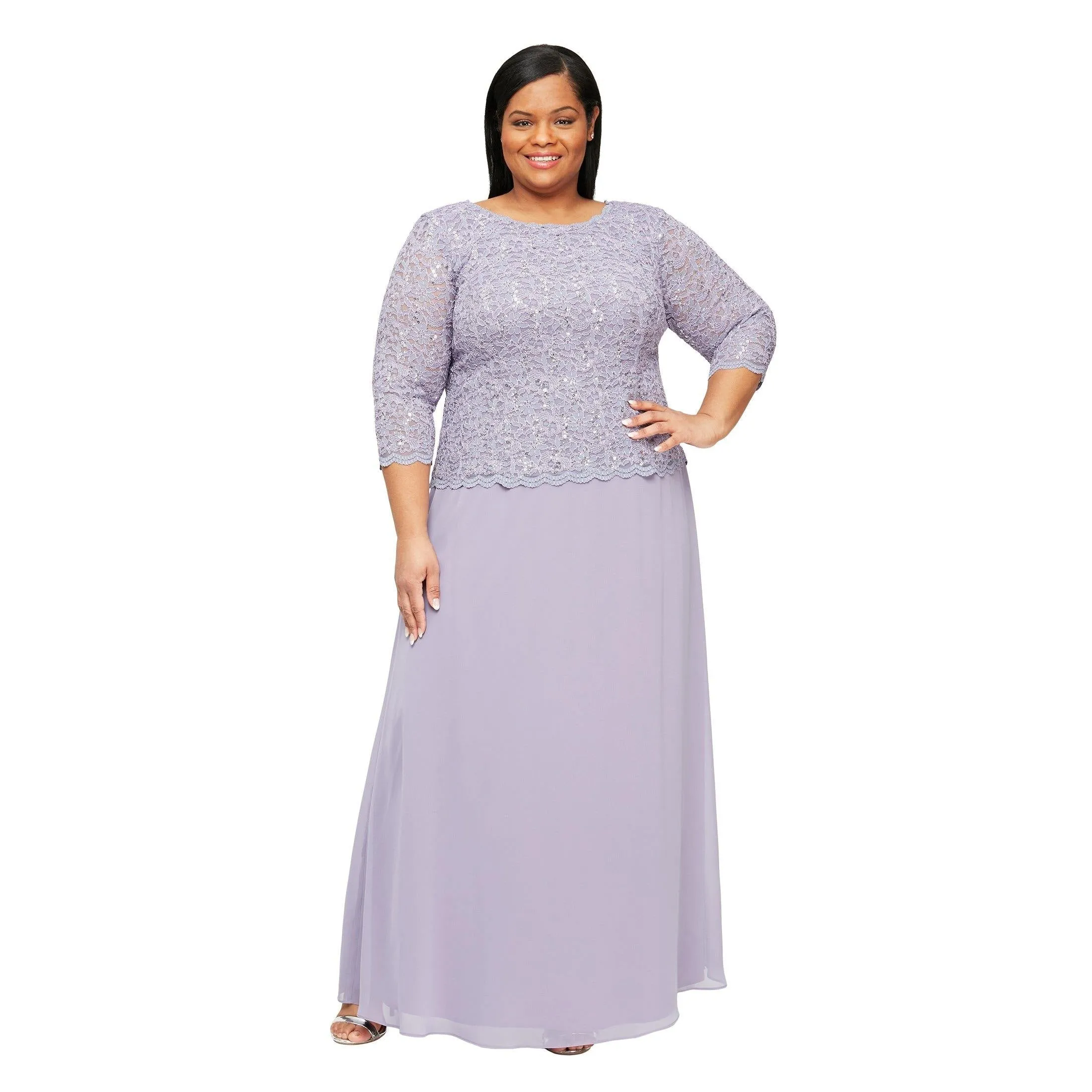 Alex Evenings AE412318 Long Plus Size Chiffon Dress