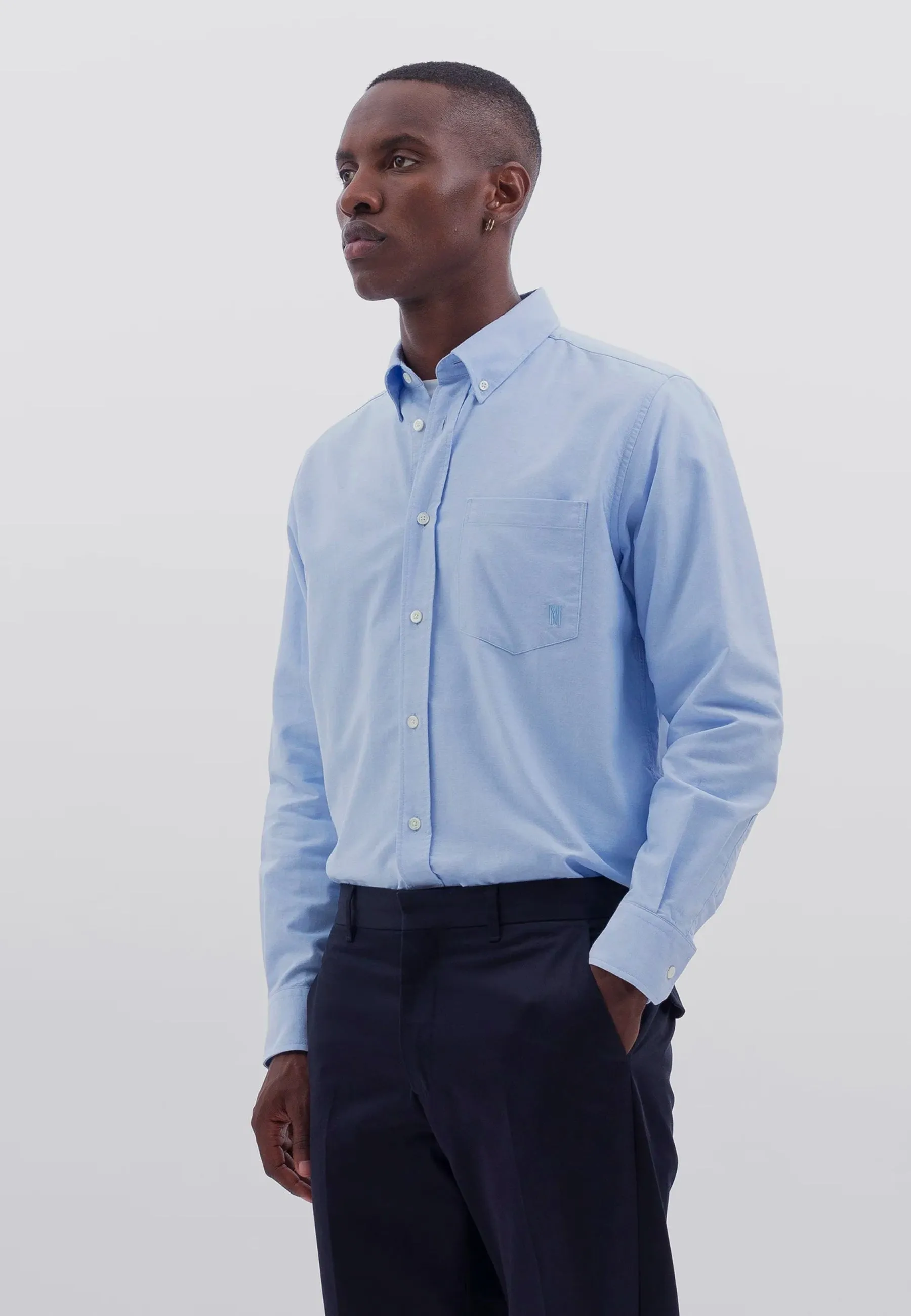 Algot Oxford Monogram Shirt - Pale Blue