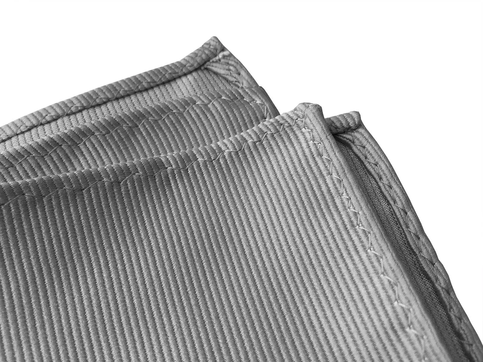 Aluminum Grey Pocket Square. Solid Color Fine-Stripe, No Print
