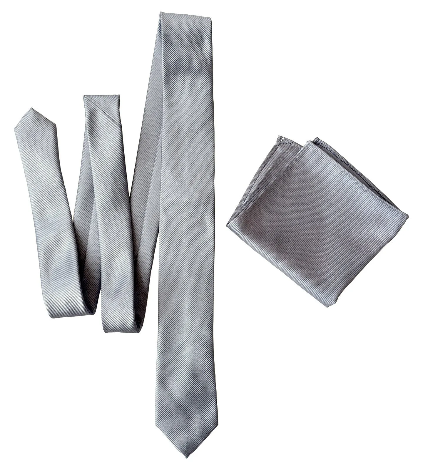 Aluminum Grey Pocket Square. Solid Color Fine-Stripe, No Print