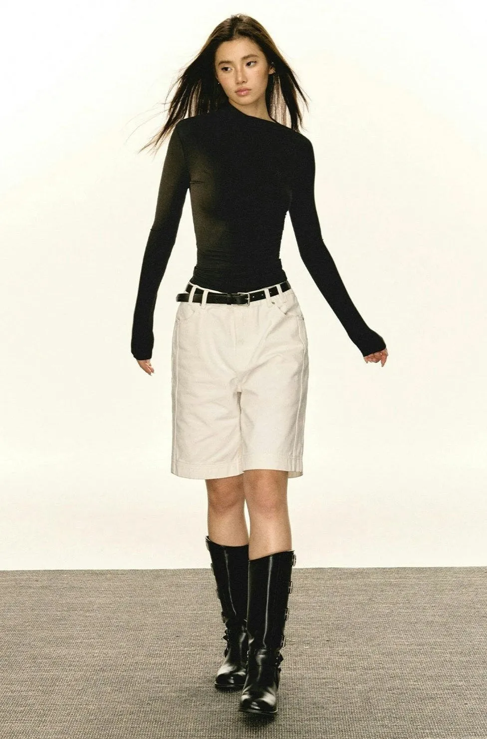 Asymmetric Mock Neck Long Sleeve Top