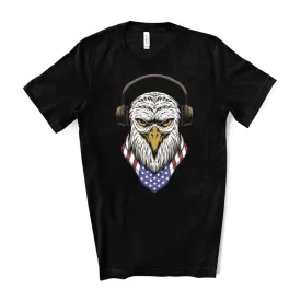 Bald Eagle American Flag 4th of July T-Shirt - Black Heather