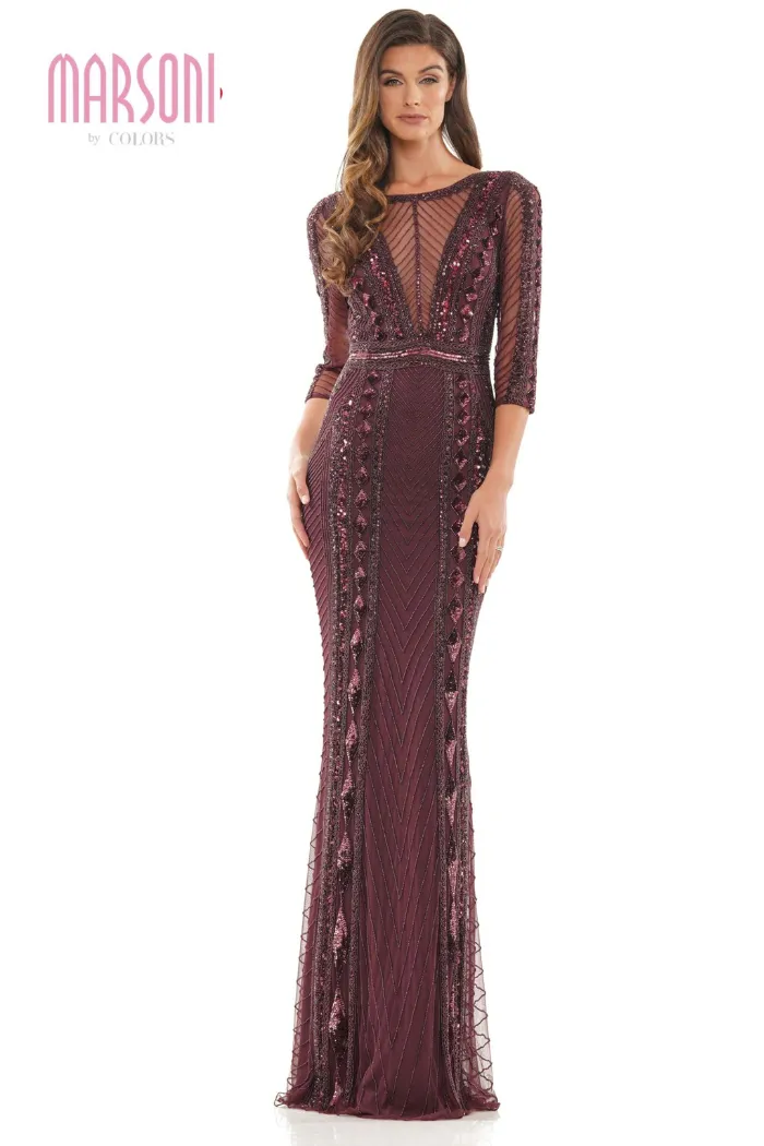 Beaded Illusion Neckline Gown