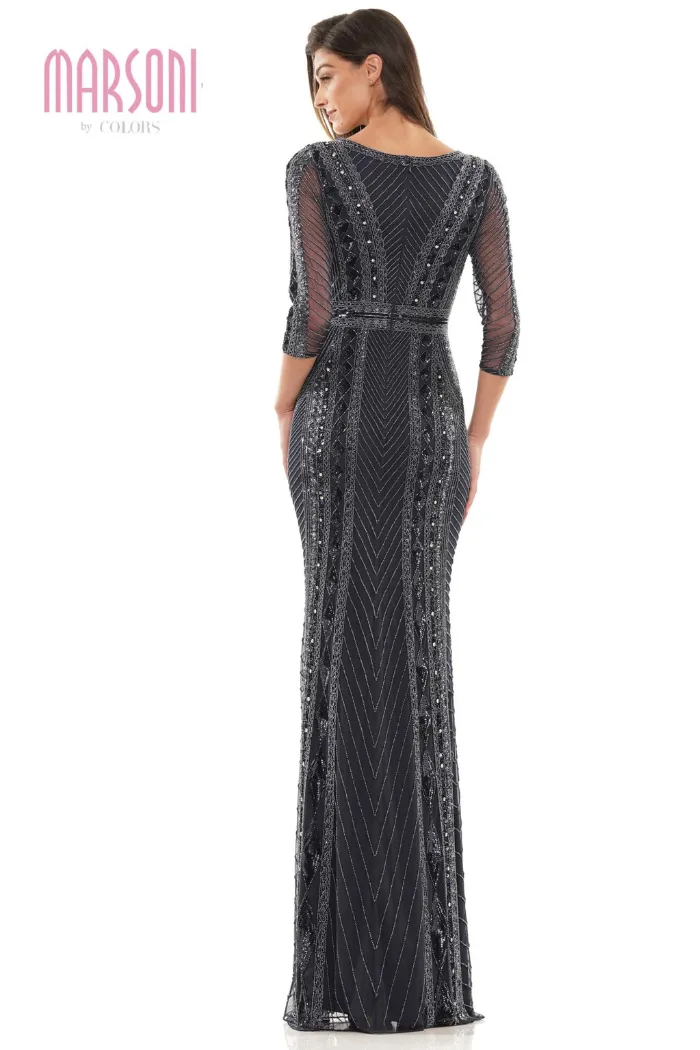 Beaded Illusion Neckline Gown
