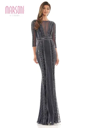 Beaded Illusion Neckline Gown