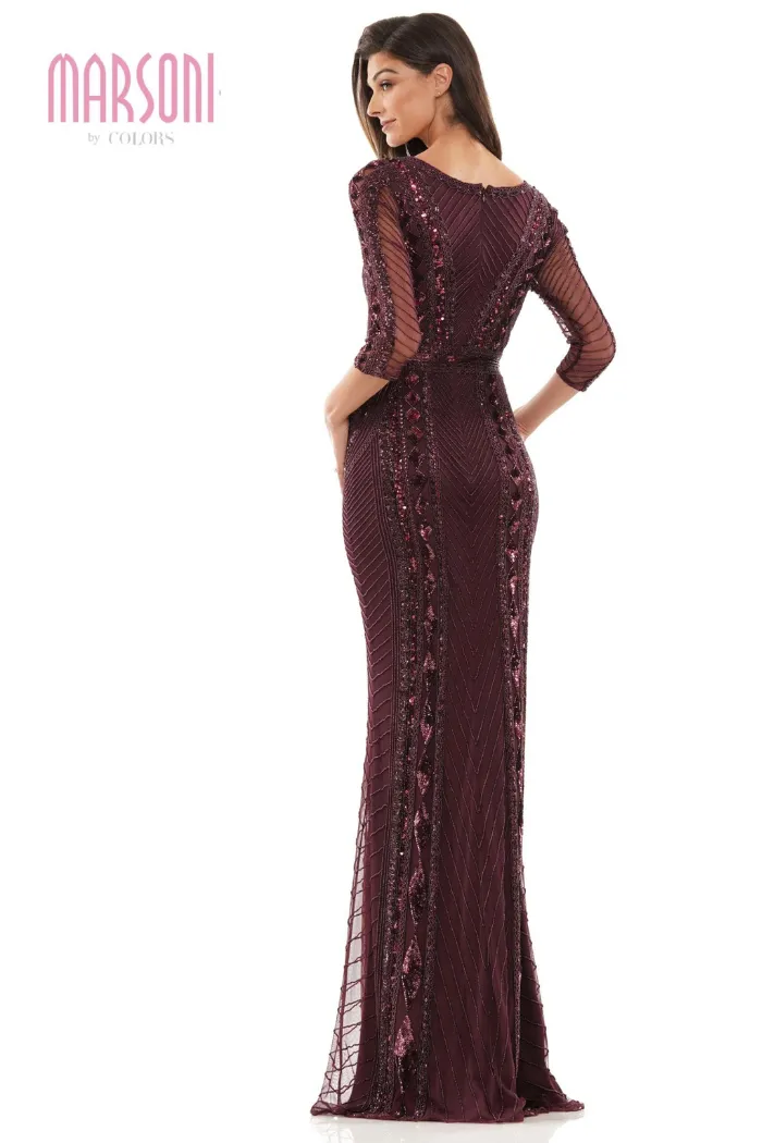 Beaded Illusion Neckline Gown