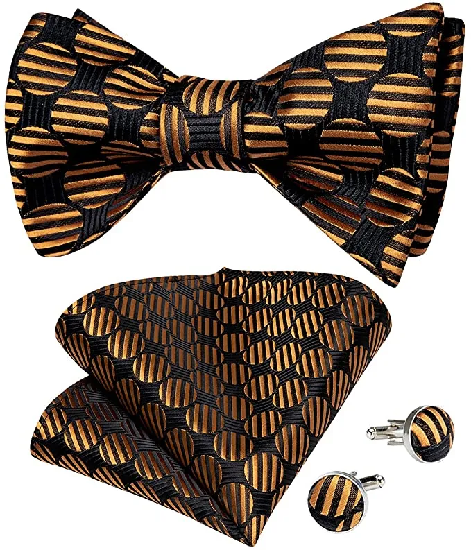 Black and Gold Silk Bowtie Set-BTS476