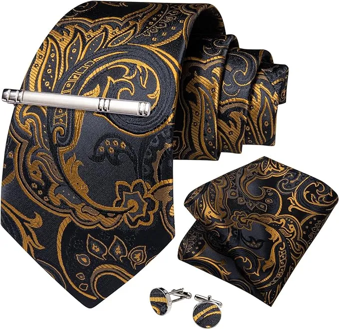 Black and Gold Silk Necktie Set-DBG1427