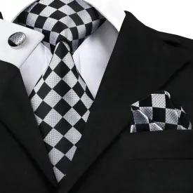 Black and Gray Daimond Silk Tie Set LBW1441