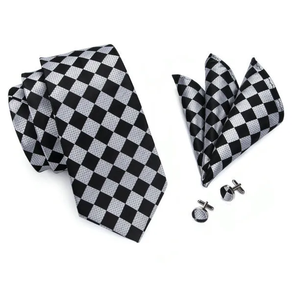 Black and Gray Daimond Silk Tie Set LBW1441