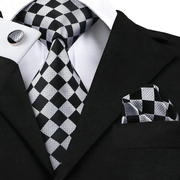 Black and Gray Daimond Silk Tie Set LBW1441