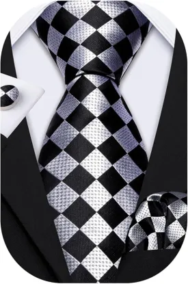 Black and Silver Silk Necktie Set-LBW1500