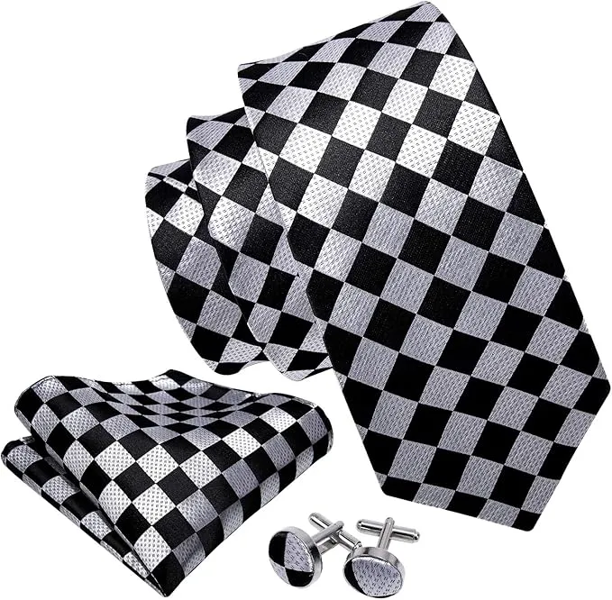 Black and Silver Silk Necktie Set-LBW1500