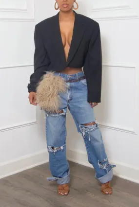 Black Modern Vintage Crop Blazer (M/L)