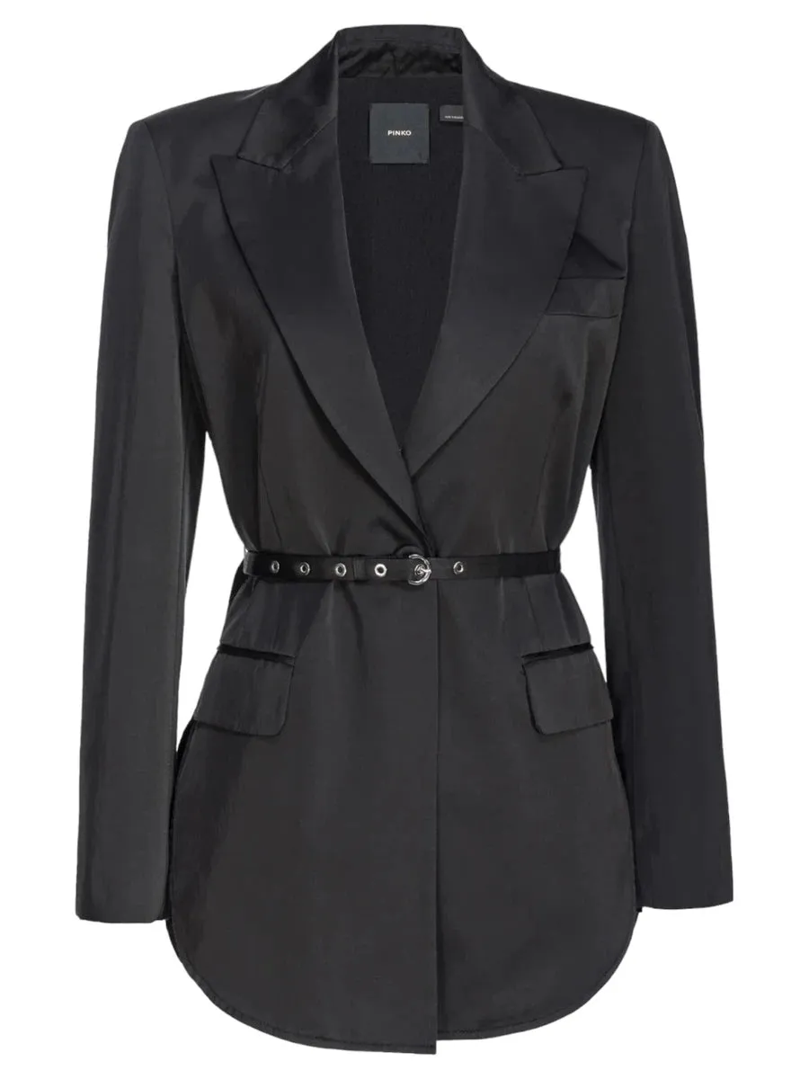 Blazer "Goldeneye" in Satin con Cintura Sottile nero