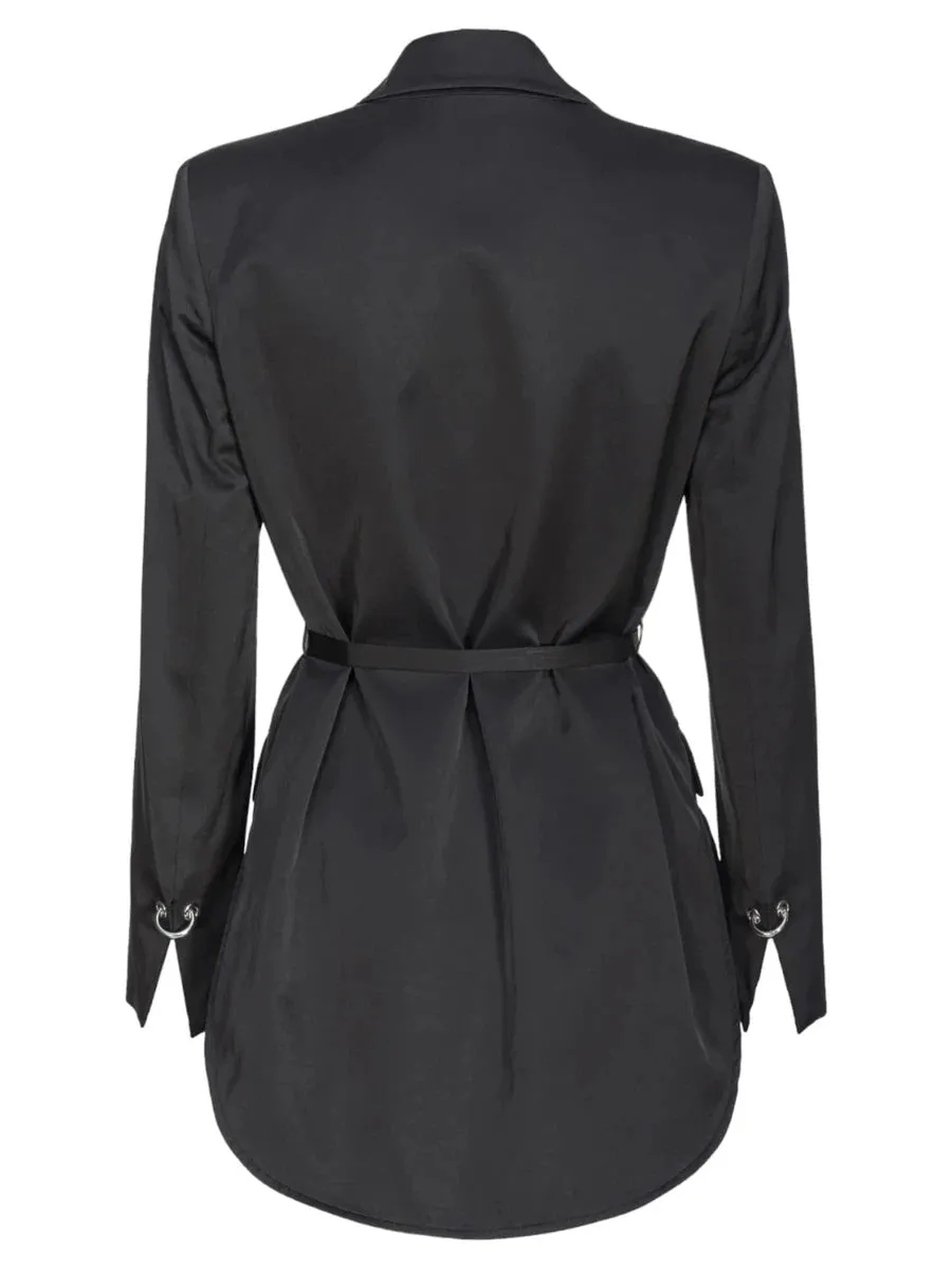 Blazer "Goldeneye" in Satin con Cintura Sottile nero