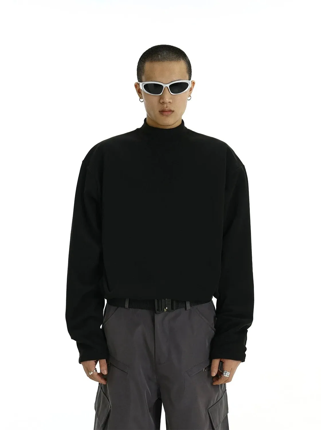Boxy Mock-Neck Long Sleeve Tee