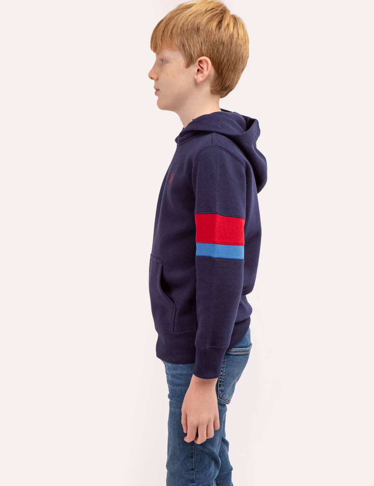 BOYS SLEEVE STRIPE FLEECE HOODIE