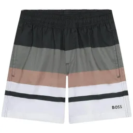 Boys Stripe Khaki Swim Shorts