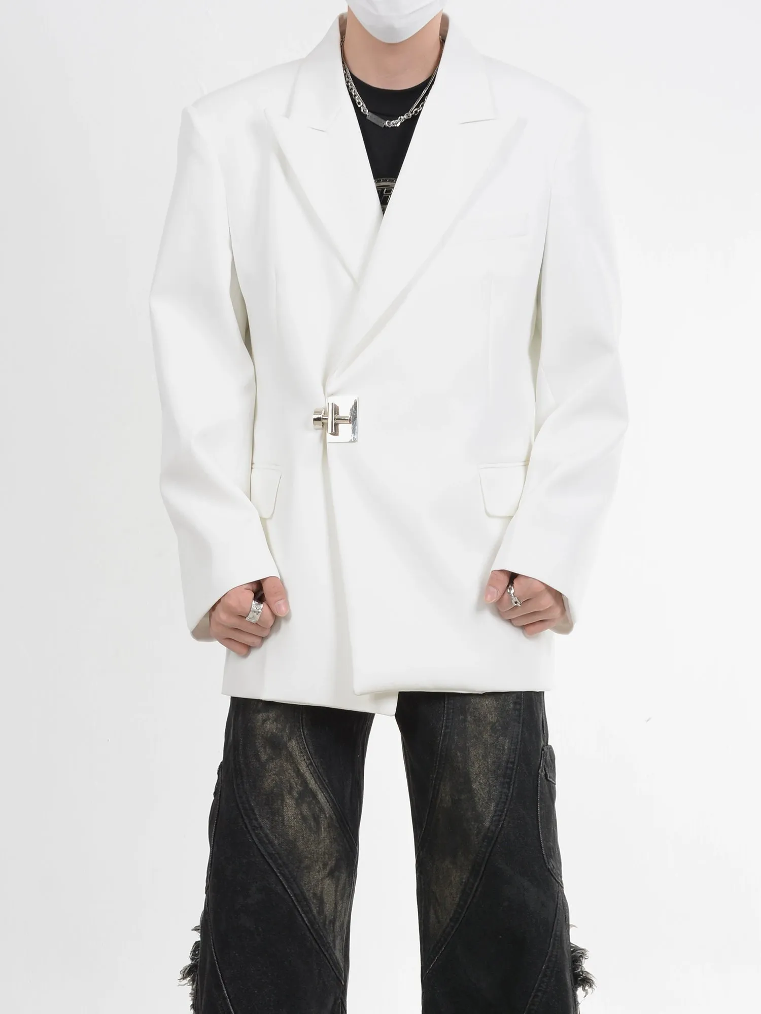 Buckle Detail Oversized Blazer Jacket