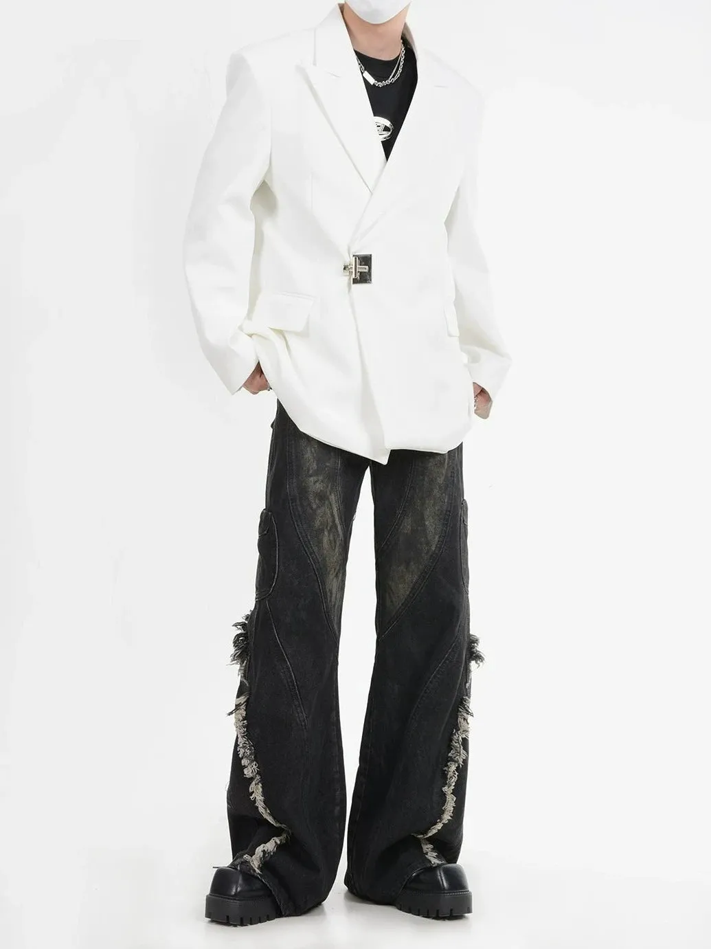 Buckle Detail Oversized Blazer Jacket