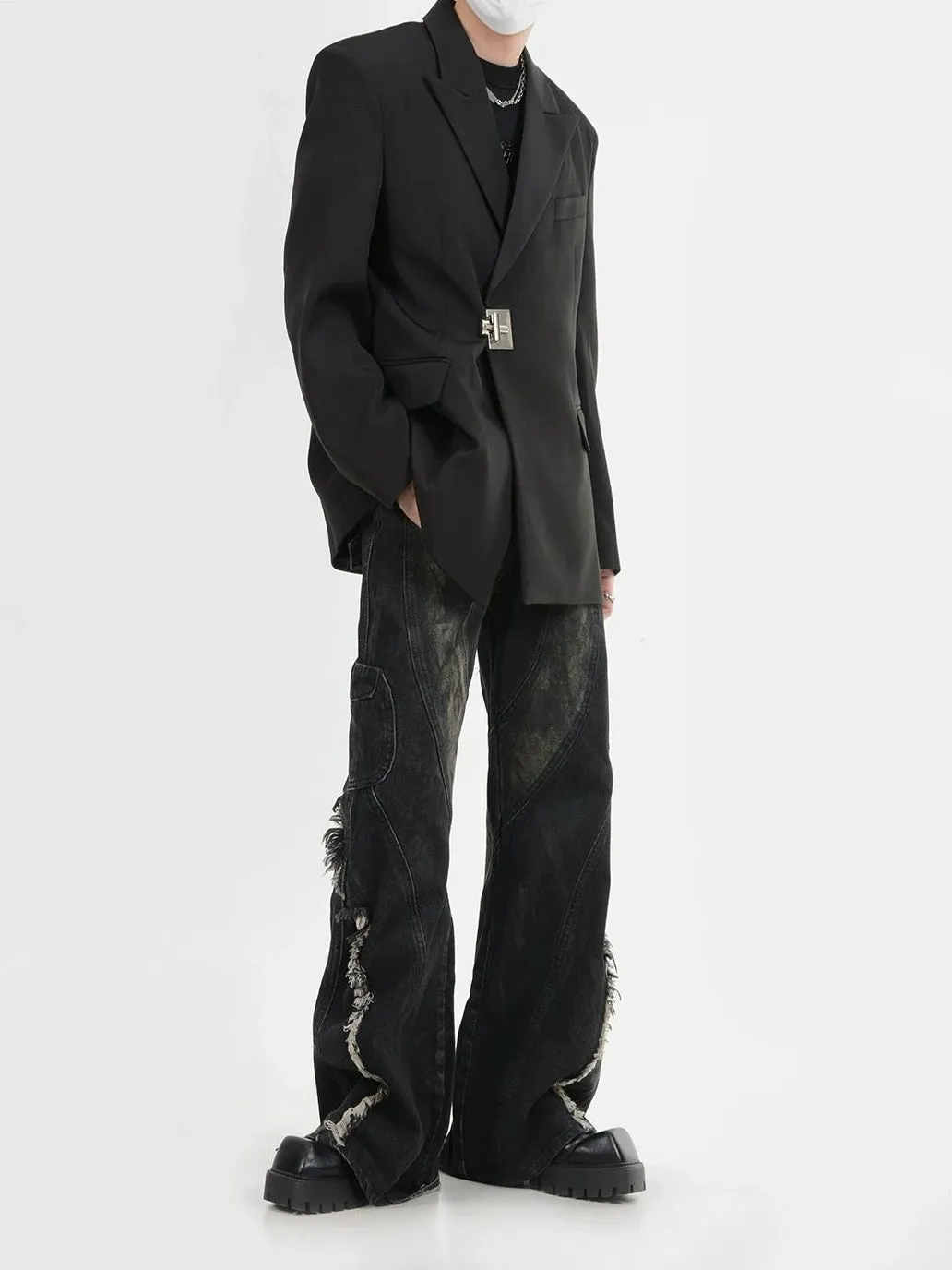 Buckle Detail Oversized Blazer Jacket