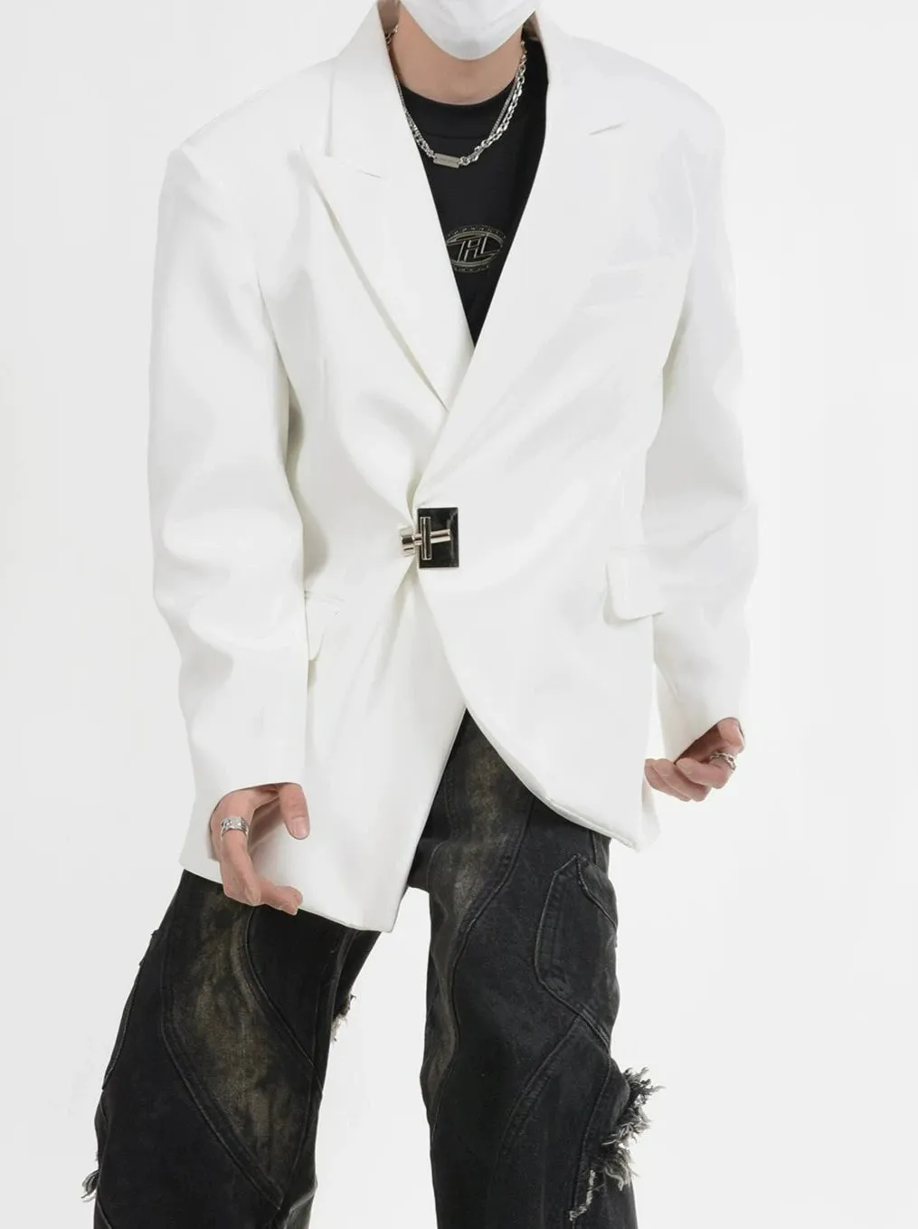 Buckle Detail Oversized Blazer Jacket