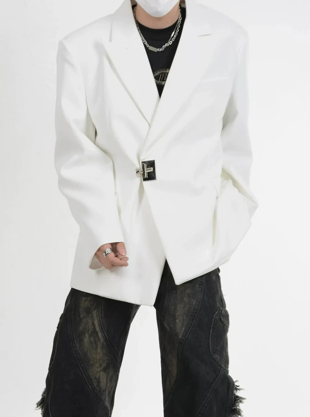 Buckle Detail Oversized Blazer Jacket