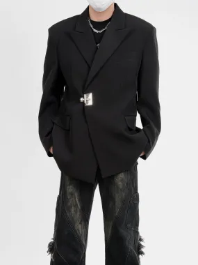 Buckle Detail Oversized Blazer Jacket