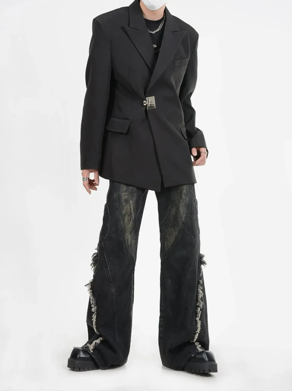Buckle Detail Oversized Blazer Jacket