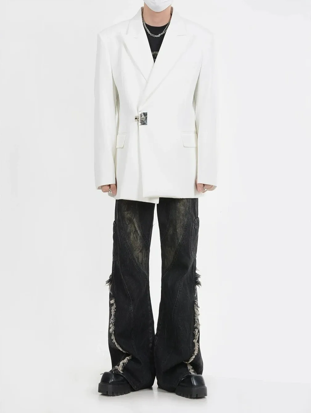 Buckle Detail Oversized Blazer Jacket