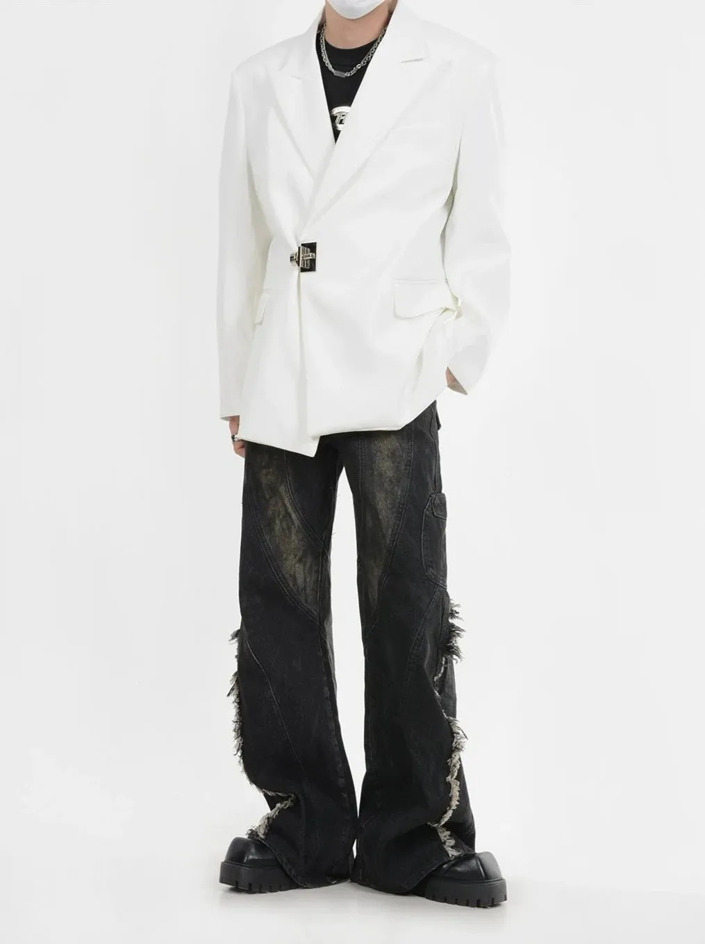 Buckle Detail Oversized Blazer Jacket