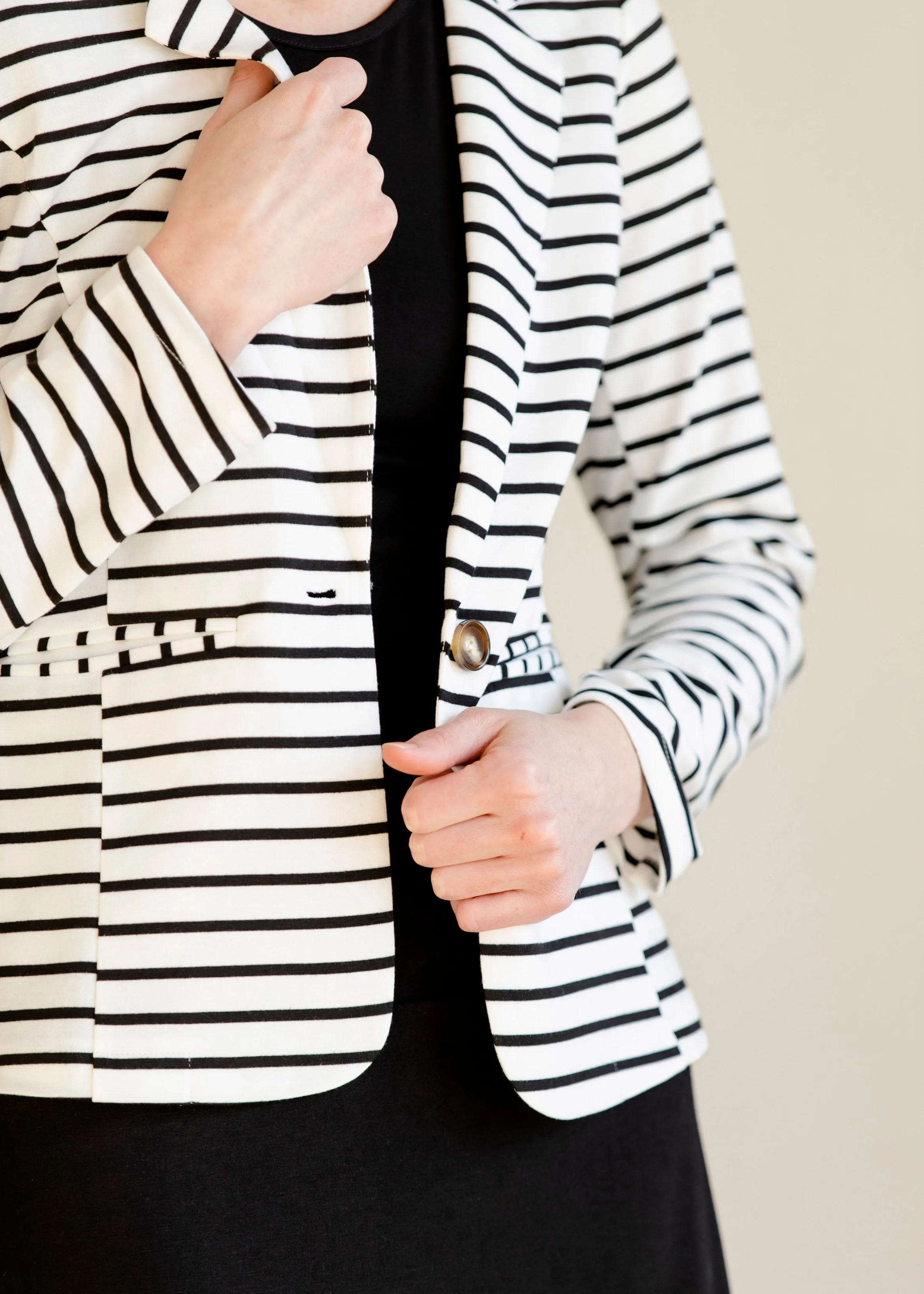 Button Front Black Striped Blazer - FINAL SALE