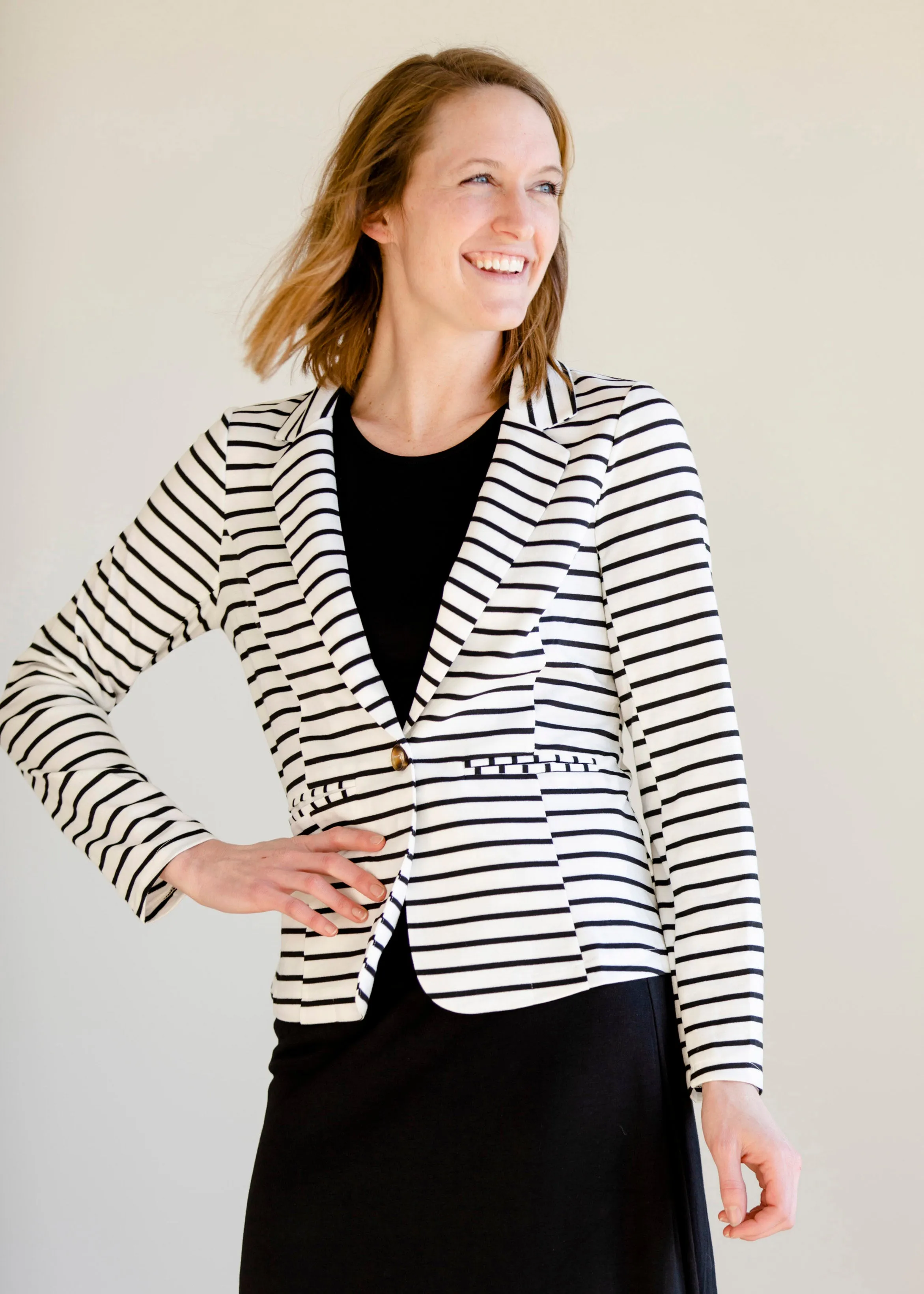 Button Front Black Striped Blazer - FINAL SALE