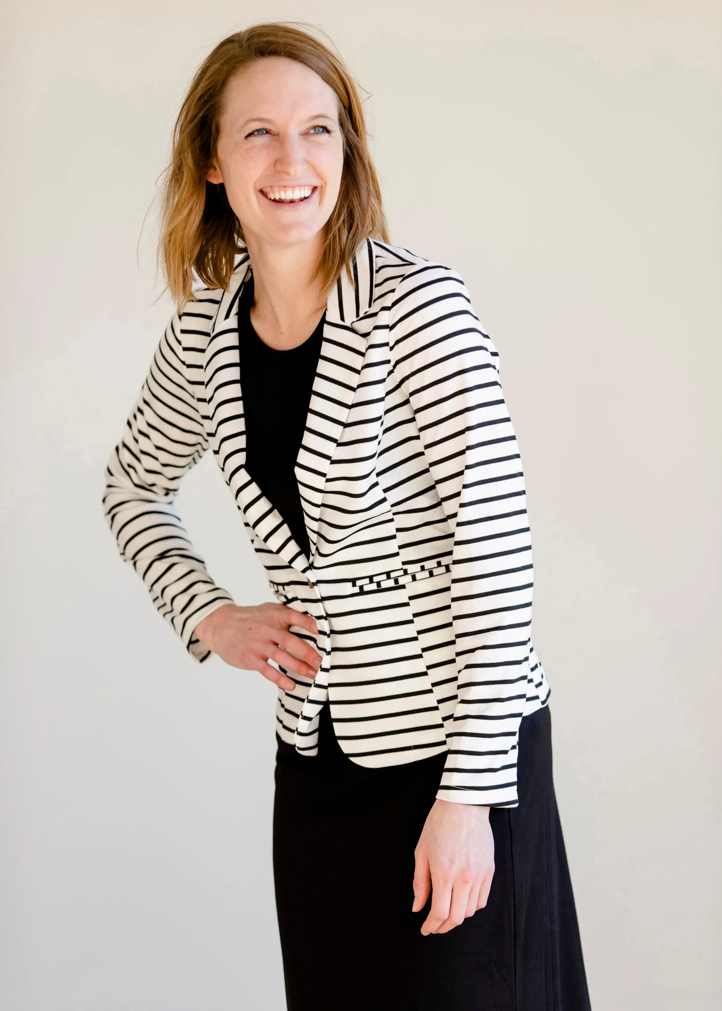 Button Front Black Striped Blazer - FINAL SALE