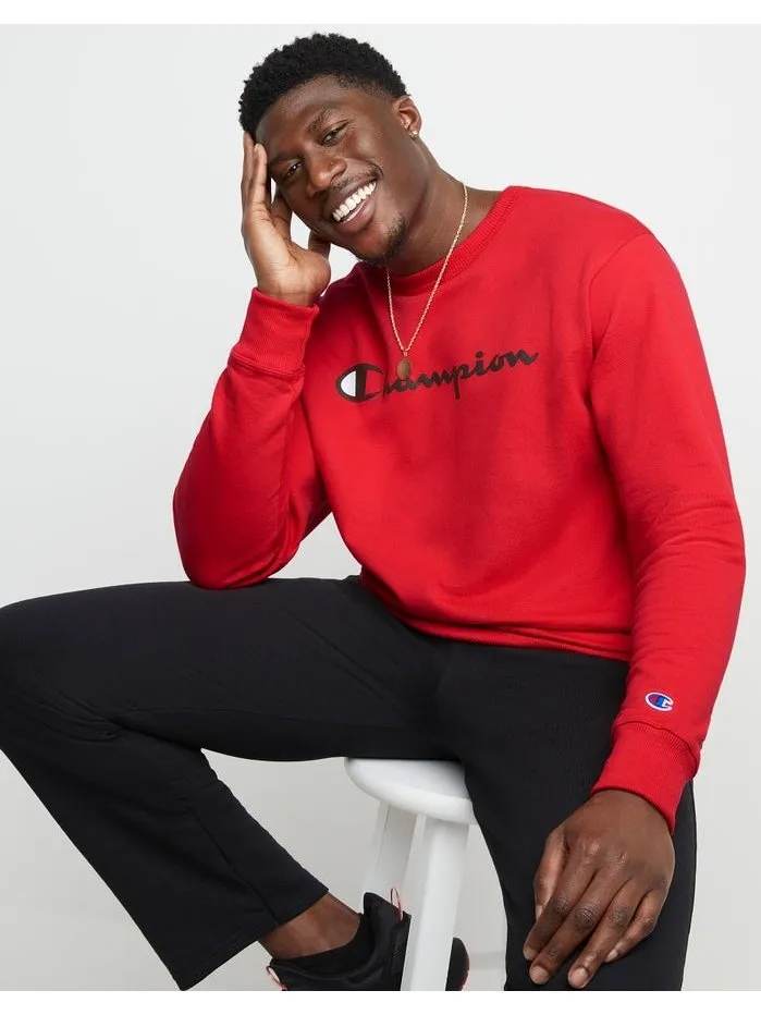 Champion Powerblend Fleece Crew Script Logo Team Red Scarlet GF88H Y06794 2WC