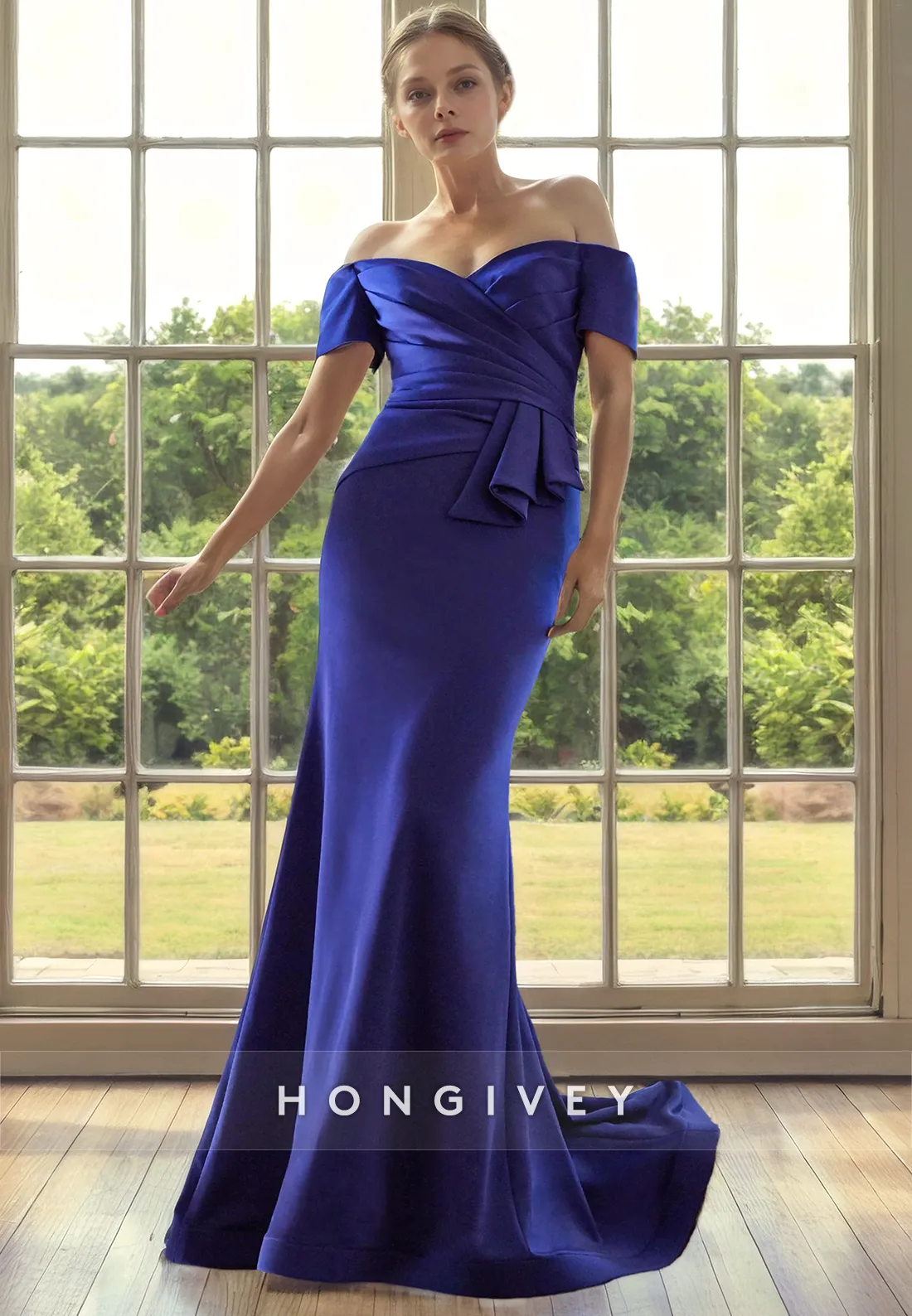 Chic Trumpet Off-Shoulder Sleeveless Empire Cocktail Mother Of Bridge Dress