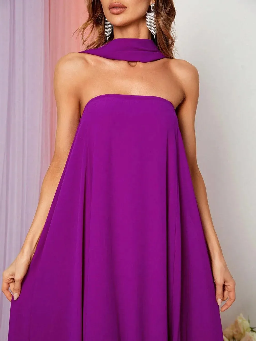 Choker Neck A Line Chiffon Dress